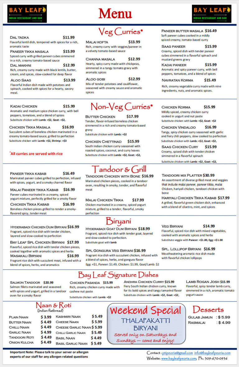 Bay Leaf Menu Page 2